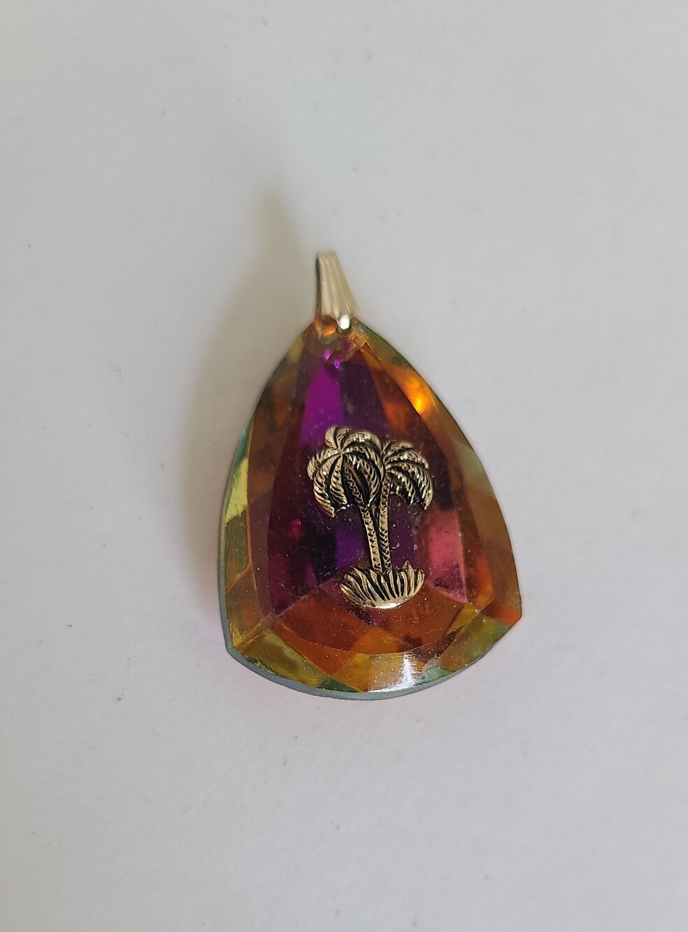 Vintage German Intaglio Palm Tree Tropical Island Geometric Rainbow Pendant